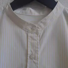 CIAOPANIC TYPY クリーム色と黄色のストライプバンドカラー長袖シャツ