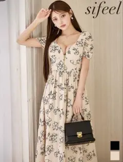 sifeel フロントジップ花柄ラメワンピースドレス