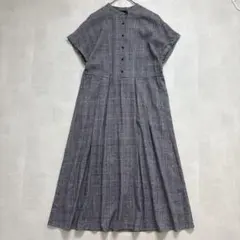 bullle de savonビュルデサボン/麻チェックワンピース タック 麻