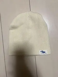 クリーム色 リブ編みニット帽 馬の刺繍