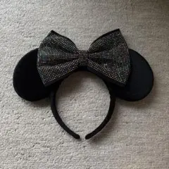 8時間以内配送！ミッキー耳 ヘアバンド 黒 リボン付き