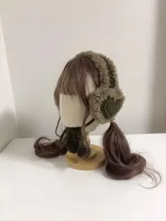ハート　イヤーマフ カーキ　グリーン　ハンドメイド　耳あて　耳当て