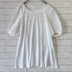 美品✨ ピノーレ 袖シフォンブラウス（40）白 カットアンドソー パフスリーブのサムネイル