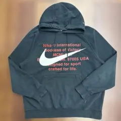 NIKE フルジップパーカー スウォッシュ プリントロゴ 古着 黒 XXLサイズ