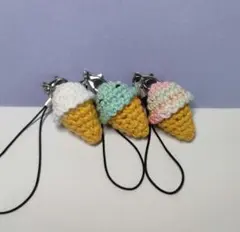 アイスクリーム あみぐるみ ストラップ チャーム ハンドメイド - メルカリ