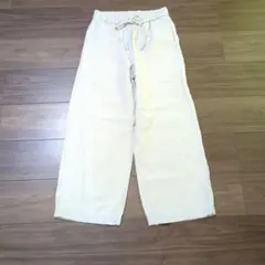 無印良品生成り色 ワイドパンツ ゴムウエストリネン100%