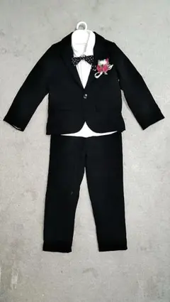 キッズスーツ(ジャケット、ズボン、ベスト3点セット120㎝　ブラック)裏起毛