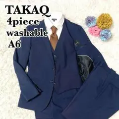 TAKAQ　スーツ　セットアップ　4ピース　ストライプ　A6　ネイビー　洗濯可
