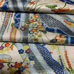 1894★着物　正絹　観世水に立波草花金彩　身頃半分ハギレ37×174★