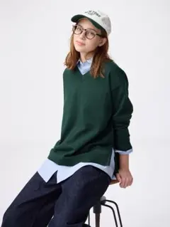 GUのオーバーサイズVネックニットプルオーバーZ(レディース)