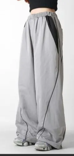 Y2K 切替パイピングサイドライン ナイロンワイドパンツ 【Confirm】
