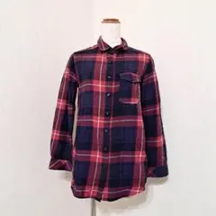 シュカ　コットンチェック柄シャツ　長袖　レッド系　綿100%　カジュアル【S】のサムネイル