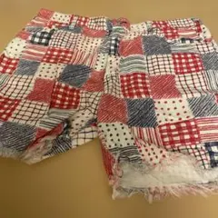 70s80s vintage パッチワークプリント　カットオフショートパンツレア