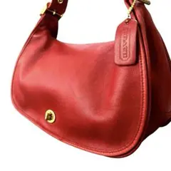 美品 オールドコーチ レザー ワンショルダーバッグ ターンロック 赤 9338