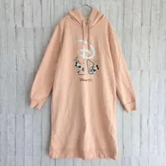 ディズニー100周年　スウェット　ワンピース　ピンク　フード付き　裏起毛　長袖