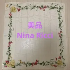 美品！Nina Ricci ニナリッチ　シルク　スカーフ　大判　総柄　花柄　ロゴ
