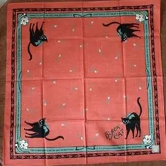 【廃盤品】モン・スイユ Mon Seuil ハンカチ ブラックキャット 黒猫 赤
