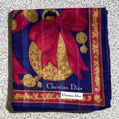 Dior　ディオール　ハンカチ　ロゴ　リボン　チェーン　ネイビー系　約47cmのサムネイル