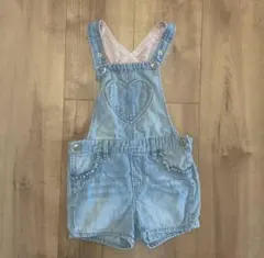 キッズ 美品 H&M ハート型 デニムショート オーバーオール 12-18M