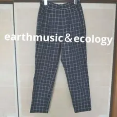 earthmusic＆ecology　濃紺　ポリエステルレーヨン　チェックパンツ