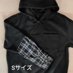 SHEIN ブラック フード付きパーカー チェック柄インナー付き