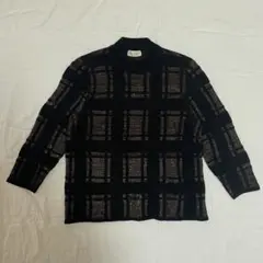 チェック柄ニット 長袖セーター ブラック M