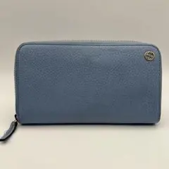 GUCCI グッチ 長財布 ラウンドファスナー ライトブルー レザー