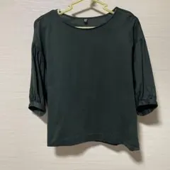 ユニクロ ダークグリーン 五分袖 Tシャツ S