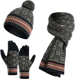 ニット帽 ネックウォーマー 手袋の3セット 暖かい 裏起毛　プレゼント