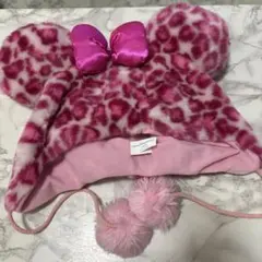 ミニーマウスファンキャップ　ピンク　ディズニー　ヒョウ柄　制服ディズニー　帽子