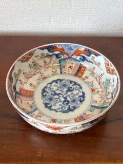 骨董 古伊万里 重箱 陶器 4段重 入れ物 錦絵 丸重 染め付け 木箱