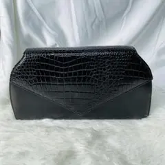 クロコ型押し フラップ クラッチバッグ ブラック 美品 フォーマル