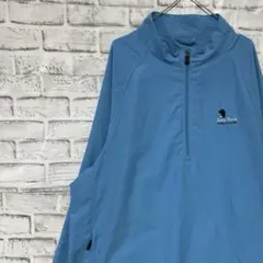 アディダス ハーフジップナイロンジャケットXLブルーロゴ刺繍アウトドア0220