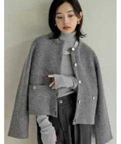 Re:EDIT ニットゴールドボタンショートコート M グレー