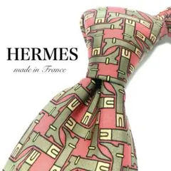 ★【極美品】 HERMES ネクタイ 総柄 レッド フランス お洒落