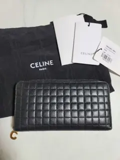 CELINE Cチャーム ラージジップウォレット キルティング 黒 正規品