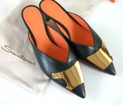サントーニ*ミュール　パンプス*37 黒レザー*イタリア製のサムネイル