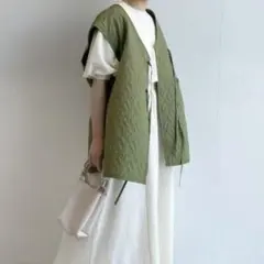 Wcloset 前リボンＶネックキルティングベスト