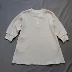 ホワイトワッフル生地長袖ワンピース