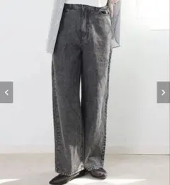 本日限定‼️ ワイドデニムパンツ ブラック ケミカルウォッシュ 股下65cmのサムネイル