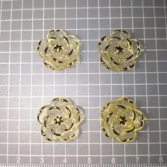 【匿名配送】カメリア　花　イエロー×ゴールド　ジビッツ　4個のサムネイル