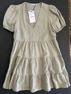【新品】ZARA ティアードチュニック　ミニワンピース XS