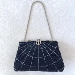 和ビーズバッグ スパイダー柄 シルバー金具がま口 アンティーク
