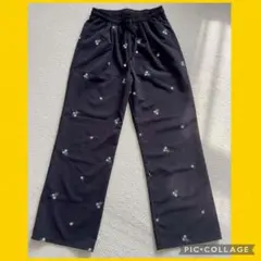 花柄刺繍 花柄パンツ　イージーパンツ ブラック