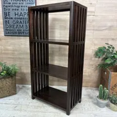 アジアンエスニック木製天然無垢材格子ラックシェルフ三段木製飾り棚和室収納家具のサムネイル