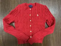 Ralph Lauren 赤 ケーブルニット カーディガン M(8-10)