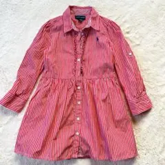 美品❤️Ralph Lauren 赤ピンクと白のストライプ シャツワンピース