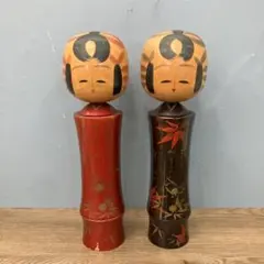 4F 希少 ペア 創作こけし 山中漆器 漆塗り 雅 金彩 紅葉 竹 2体セット