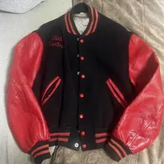 60s スタジャン　ヴィンテージ　ウール レザー　赤　黒