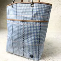 希少カラー　ローレンラルフローレン トートバッグ 千鳥格子 A4収納 ブルー